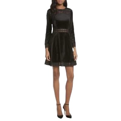 Ted Baker London Lullita Black Cotton Velvet Long Sleeve Dress TB