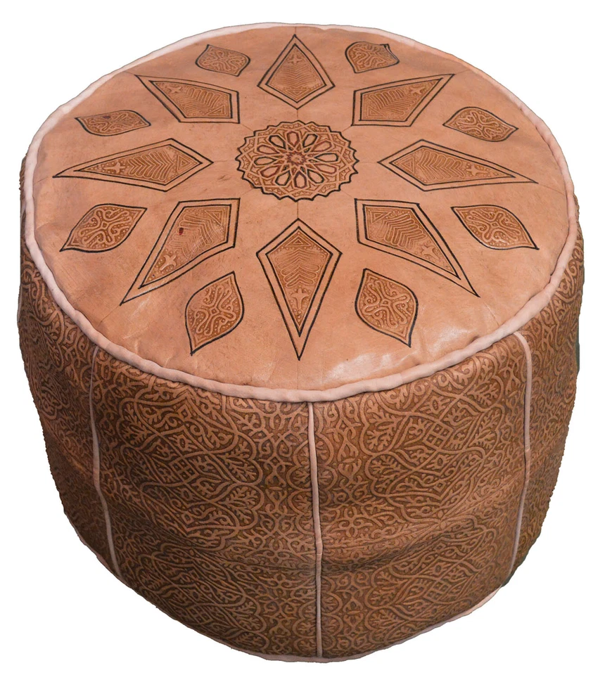 Pouf Moroccan Hassock Pooff Leather Genuine Ottoman Footstool X-Large Natural - Image 2 of 4