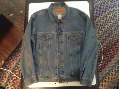 LEVI STRAUSS SIGNATURE Mens Blue Denim Jean Jacket TRUCKER 4 POCKETS SZ L - Cool
