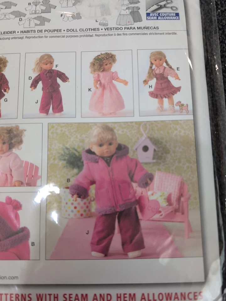 Nuevo patrón de costura de ropa para muñeca Burda 7753 mediano grande 12" a 18" vintage Foto 4 de 4