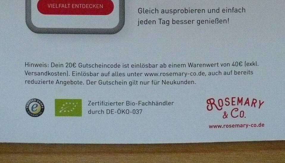 Gewürz Gutschein 20€, Rosemary & Co. (nur für Neukunden) eBay