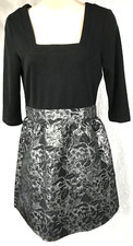 Francescas Dress Womens Small Black Silver Alya Floral Metallic Cocktail New