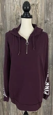 Victoria's Secret Pink 1/4 Zip Pullover Size Small Over-Sized Maroon Spell-Out 