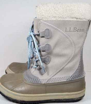 LL Bean Duck Boots 7 M Women's Pac Frost Gray/Olive Lace up Nice 284882 Liner