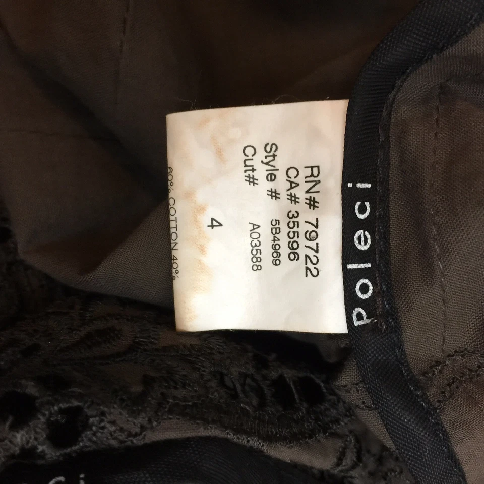 Abrigo para mujer Poleci talla 4 marrón manga 3/4 abotonado corte lazor embriodado Foto 4 de 4