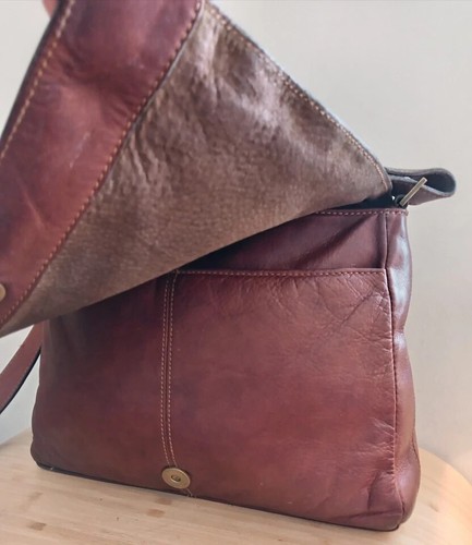 GIANNI CONTI Tan Handbag Leather Shoulder Bag Flap Saddle Bag Italian Leather. - Picture 2 of 14