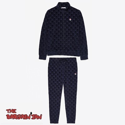 Fila Men's Velour Sweatsuit Tracksuit Navy Blue Velvet Set Size M L 2XL NWT 