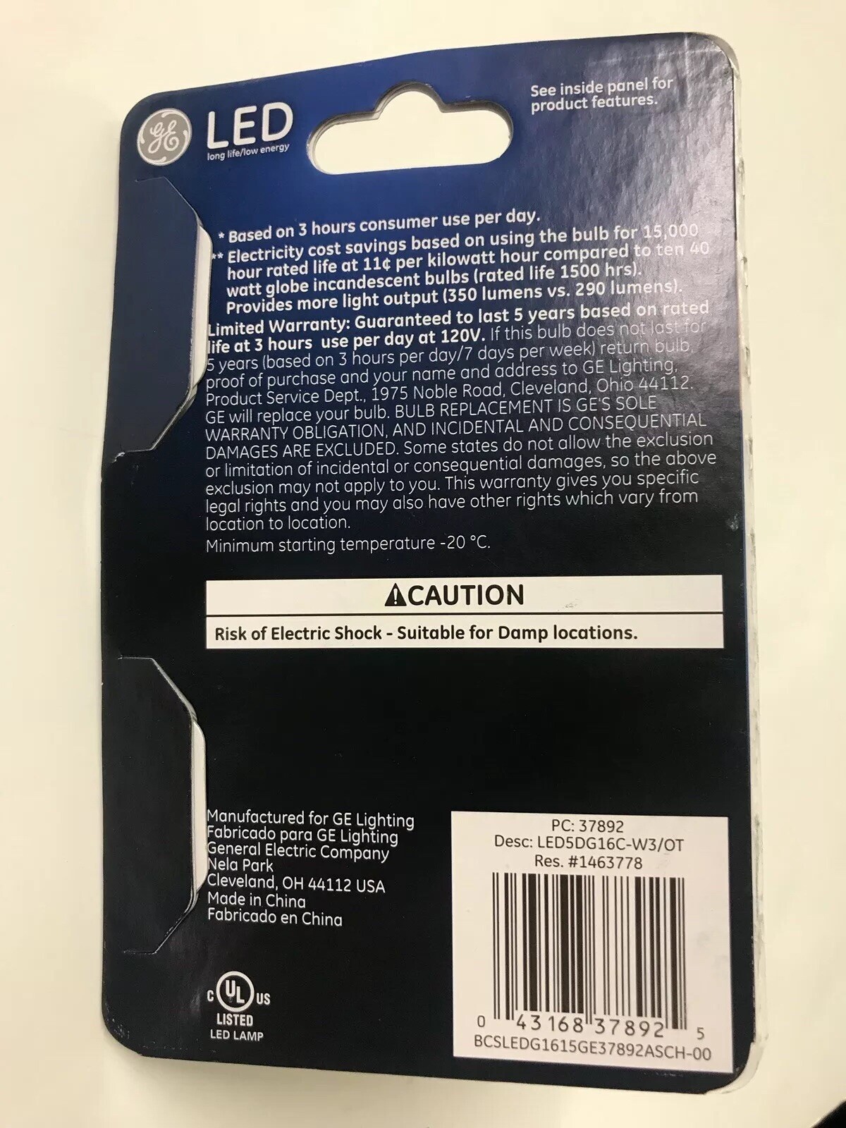 GE LED Light Bulb Soft White 40Watt Replace Small Base-Frosted Globe-Damaged Pkg