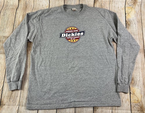 Mens Dickies Y2K Vintage Longsleeve Logo Grey Shirt Workwear Size Large