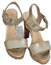 NINE WEST Gold Elenny Platform Stiletto Ankle Strap Heel Shoe Women's Size 6