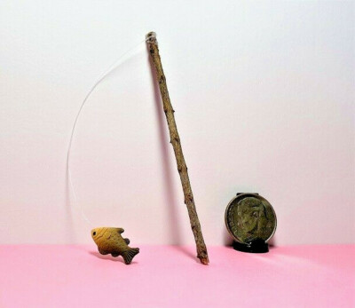 Dollhouse Miniature Fishing Pole - 1:12 Scale - Rustic Wood Pole with Fish  | eBay