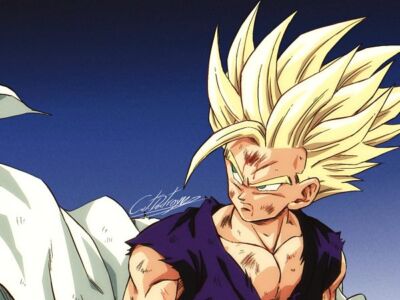 Anime dragon ball z son gohan gradient background Stitched Gaming Mat Desk