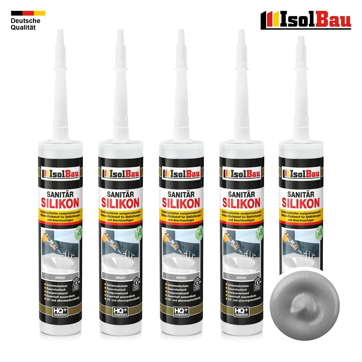 Silikon Sanitär Grau 6 x 300 ml Acetat für Bad, Dusche und WC | www