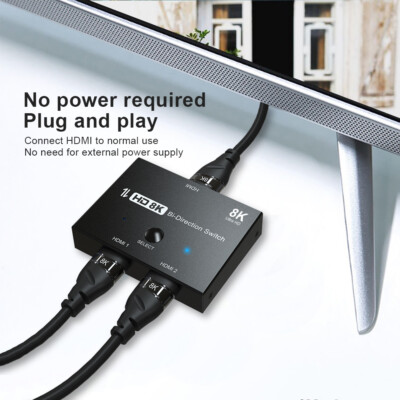 HDMI 2.1 Switcher 4K HD 120Hz 1x2/8K 60Hz 2x1 48Gbps Bi-Direction HDMI Splitter