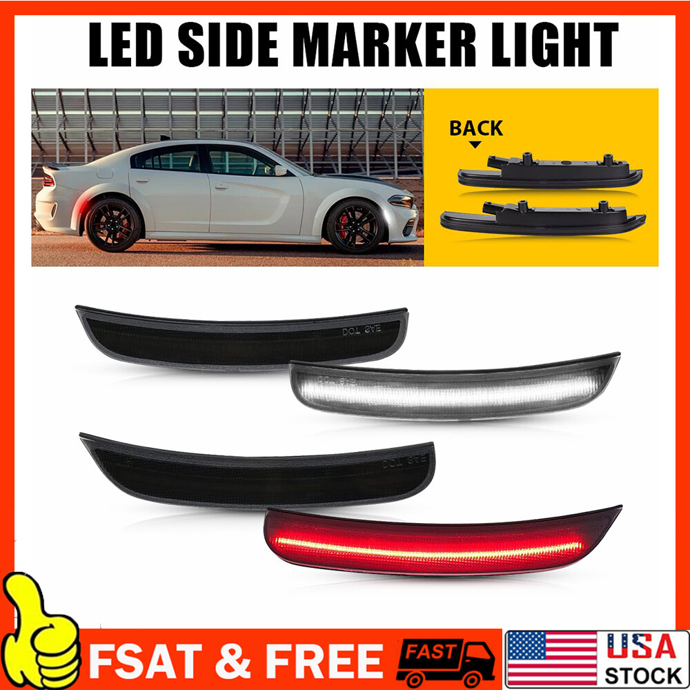 2015-2022 Dodge Charger Smoked LED Side Markers Front White Rear Red Set of 4