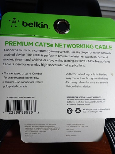 Belkin, 25ft,Premium CAT5e Newtworking Cable,Flat, black, used in good condition - 第 6/6 張圖片
