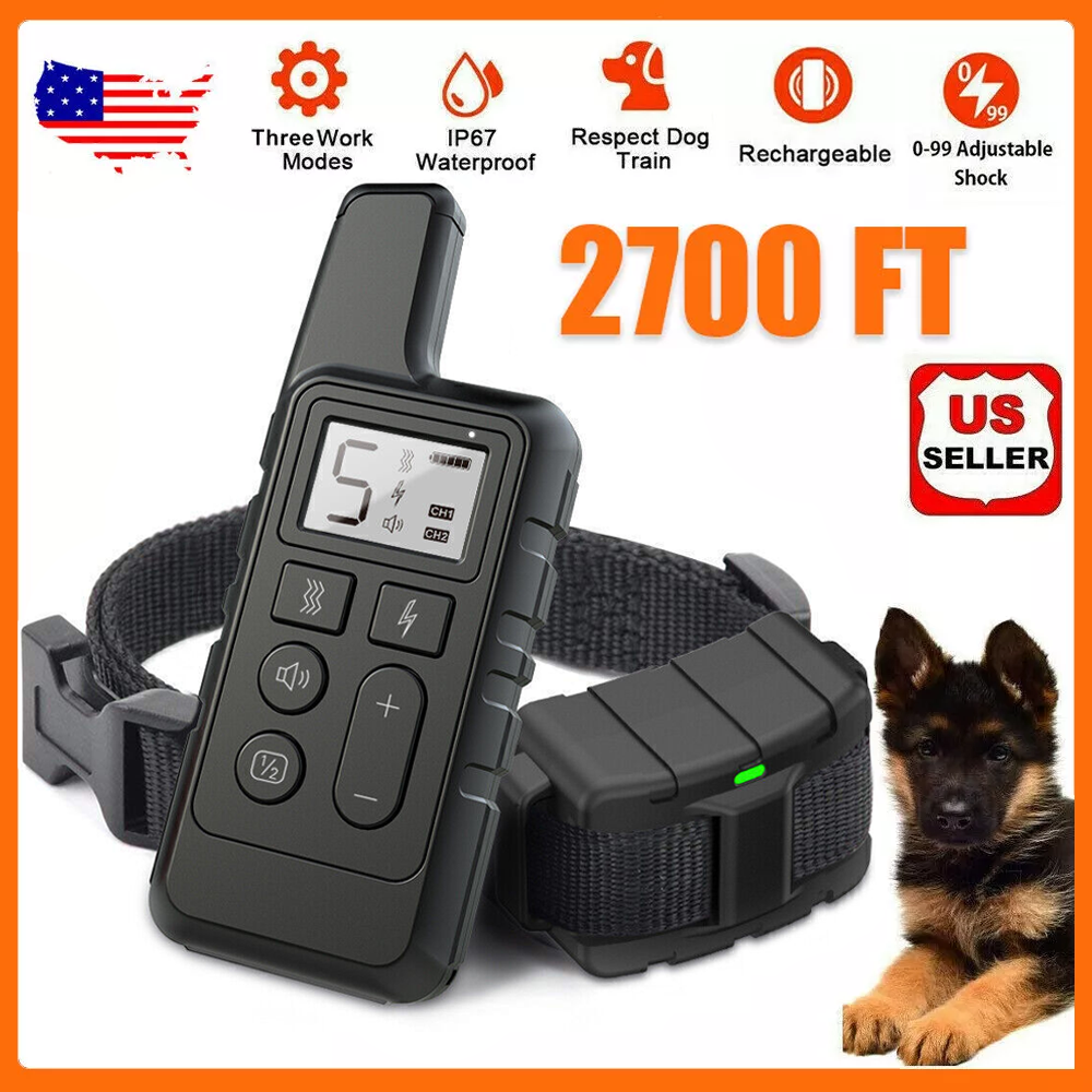 2700 FT Remote Dog Shock Training Collar Rechargeable Waterproof LCD Pet Trainer