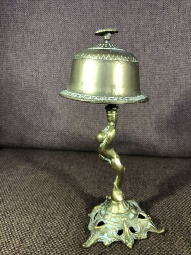 Antique Cast Brass Reception, Hotel, Shop or Maids Bell Cherub Stand - Picture 5 of 14