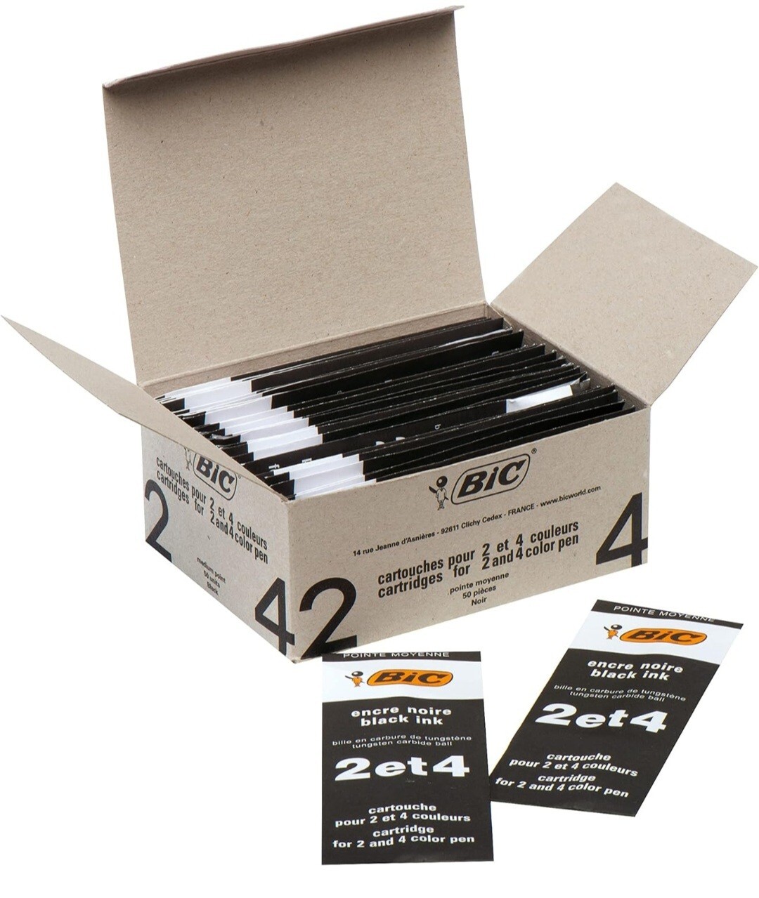 Bic Ballpoint Refill Black 1,0mm Pack Of 50 Pieces, 11BIC400814309 (Pack (L2e)