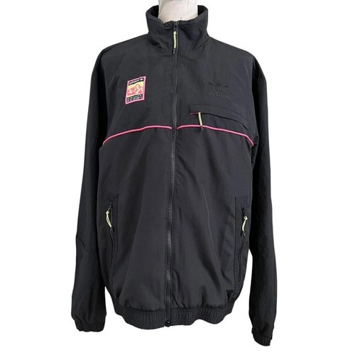 ADIDAS ORIGINALS MEN'S ADIPLORE BLACK PINK NEON ZIP UP NYLON TRACK TOP JACKET - Picture 2 of 15