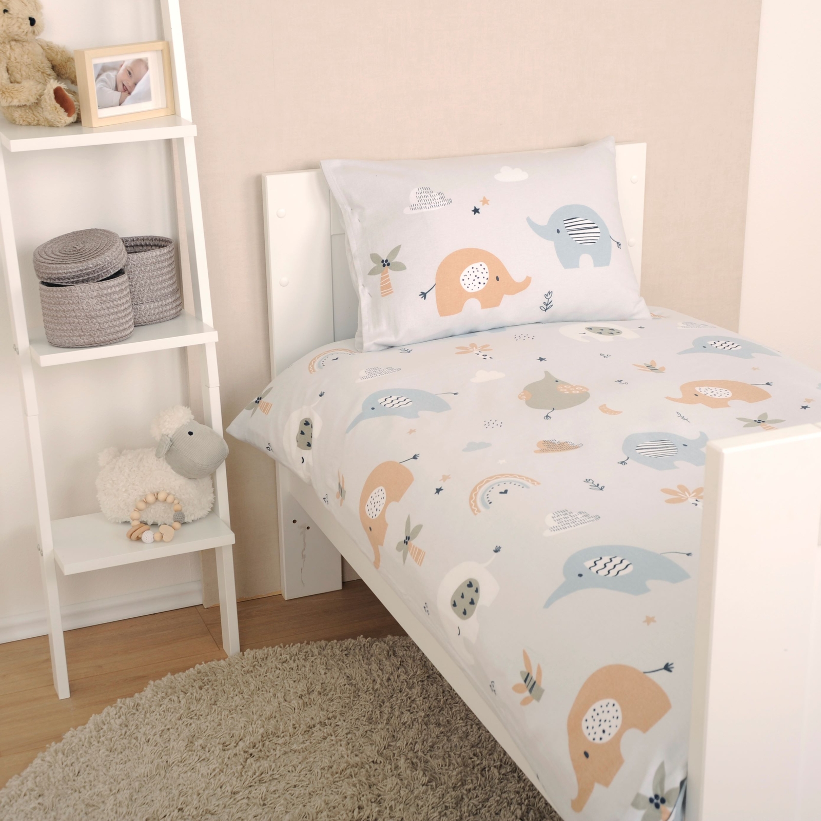 Biancheria da letto Herding flanella bambino bambini elefanti elefanti blu 100x135 cm foto 2