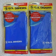 Swim Cap Swim U.S. Divers Junior 6 Silicone In Blue One Size Fits Most LOT of 2