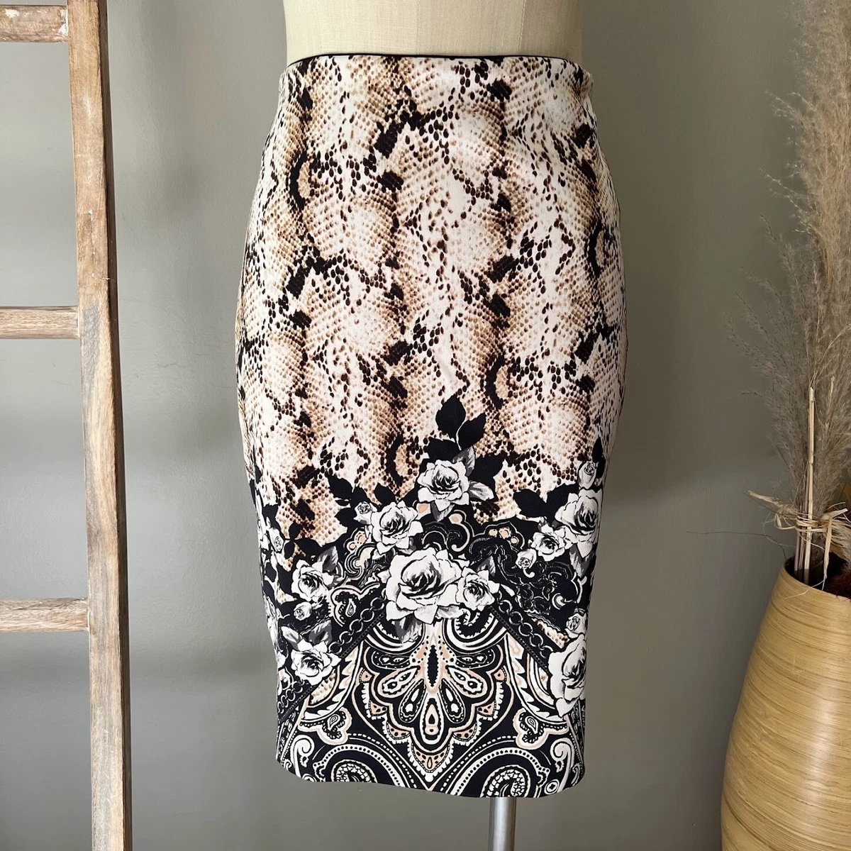 WHBM White House Black Market Womens Floral Snake Print Pencil