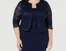 250 Alex Evenings Women Plus Blue Open-Front Cardigan Jacket Sz 20W NO DRESS