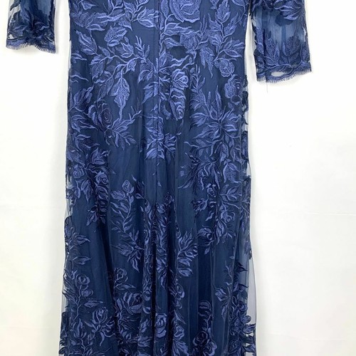 NWT La Femme 28053 Floral Embroidered Mesh A-Line Gown Dress Navy Blue 6 - Picture 11 of 12