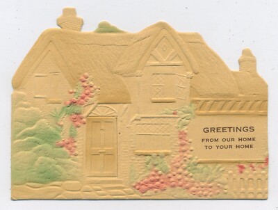 Vintage 1920er ''Von unserem Zuhause zu Ihrem Zuhause gestanzt Weihnachtsgrußkarte C18''
