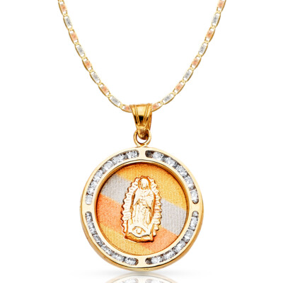 14K Yellow Gold Our Lady of Guadalupe Cubic Zirconia CZ Charm Pendant ...