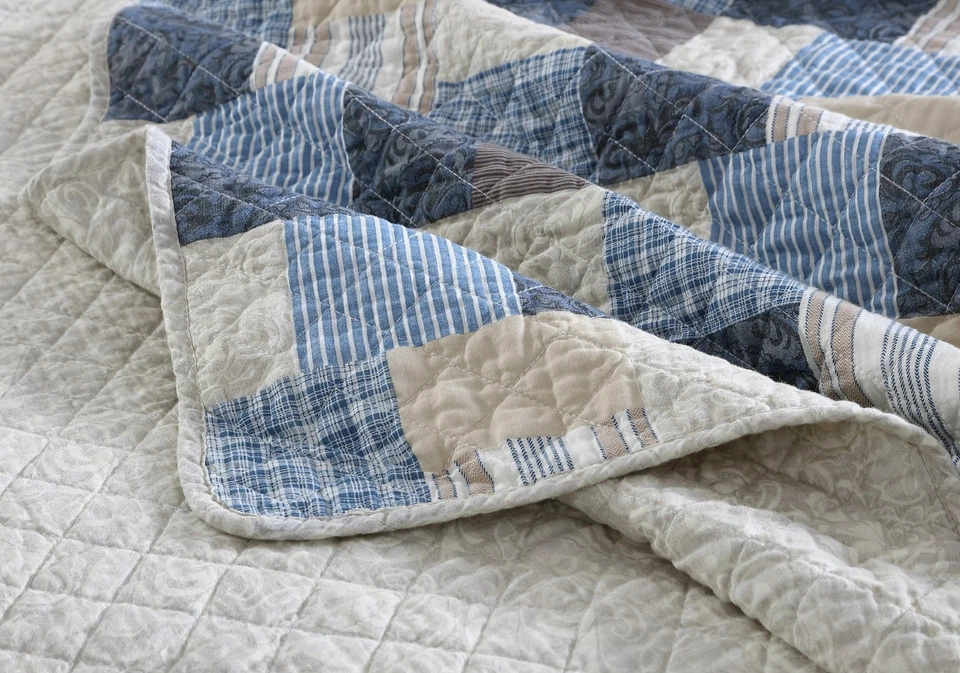 Douglas Pre-Washed Cotton Quilt Set - Plaid Patchwork Bedspread Coverlet Set - Image 4 of 4