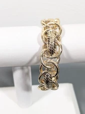 Gold tone Cable Round Chain Link Hinge Bangle Bracelet Clamp Retro 6.5 in