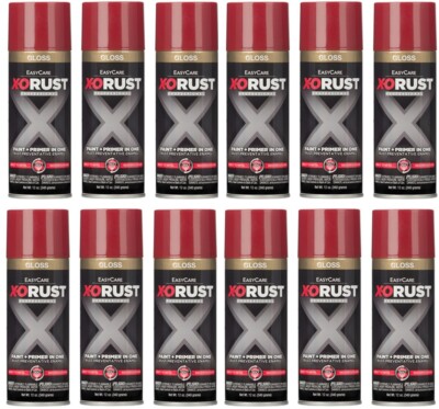 X-O Rust XOP39-AER Gloss RED Anti-Rust Enamel Spray Paint & Primer - 12 Pack