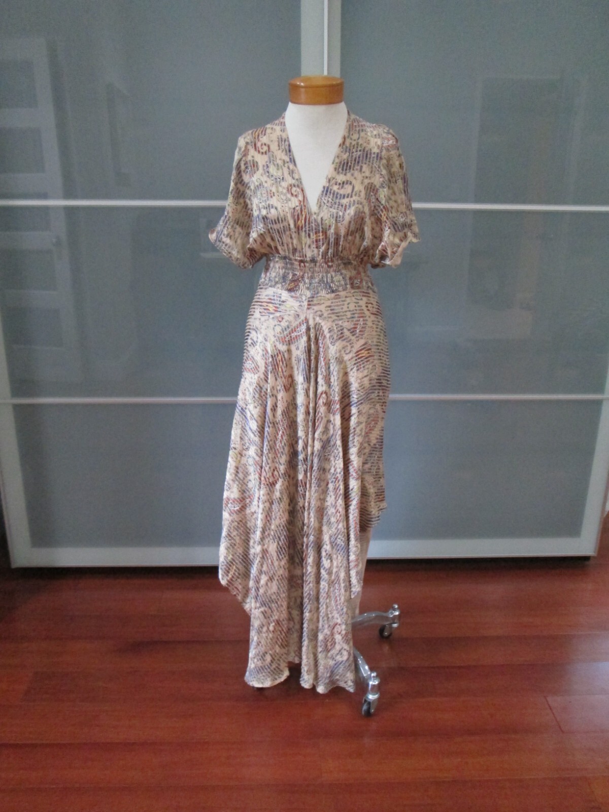 MAJE Rachel Paisley Smocked Waist Asymmetrical Maxi Dress Size 2