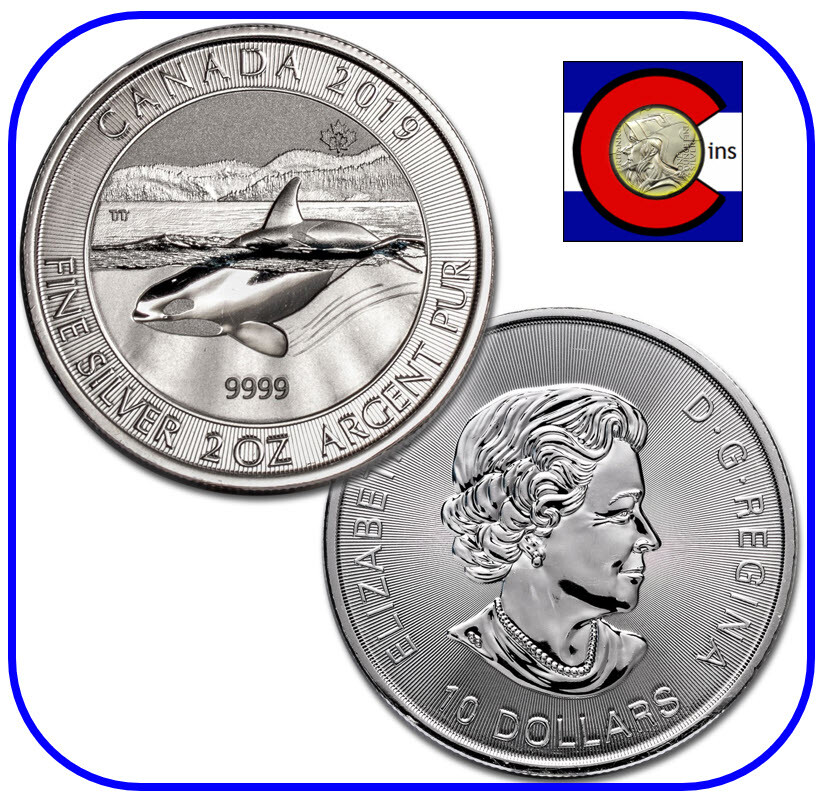 2019 Canada Canadian Orca Whale 2 oz 0.9999 Silver Coin in
