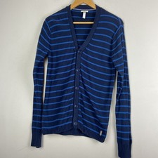 Adidas Neo Cardigan Men  s XS Knitted Blue Striped Tight-knit V-Neck