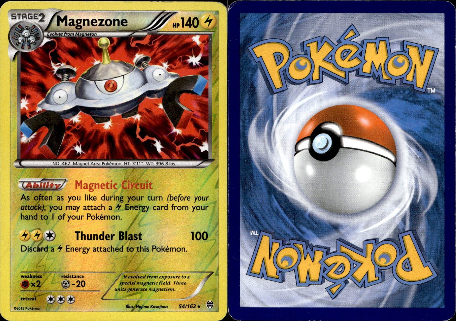 2015 POKEMON BREAKTHROUGH MAGNEZONE 54/162 REVERSE HOLO (RARE) Moderately Played