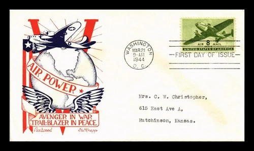 US COVER AIR MAIL 8C FIRST DAY ISSUE SCOTT C26 KNAPP FLEETWOOD CACHET