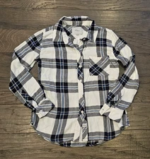 Rails Women's HUNTER Plaid Flannel Button Up Down Shirt White/Blue/Black XS