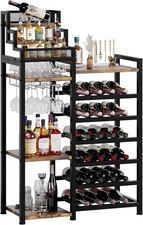 Metal Free Standing Wine Rack for 24 Bottles - Black Wine Rack with Bar, Glass H