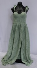 Azazie Women's Denisse A-Line Ruched Floral Burnout Dress AP2 Dusty Sage Size:A8