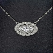 Art Deco Style Round Lab Created Diamond 14K White Gold FN Engagement Necklace
