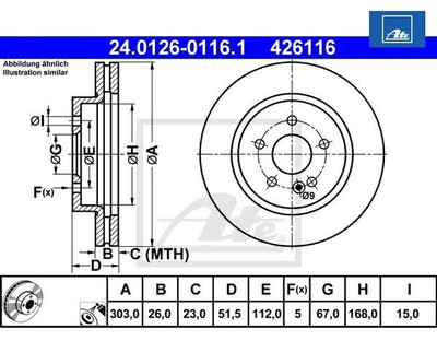 2 pieces brake disc ATE 24.0126-0116.1 for Mercedes-Benz