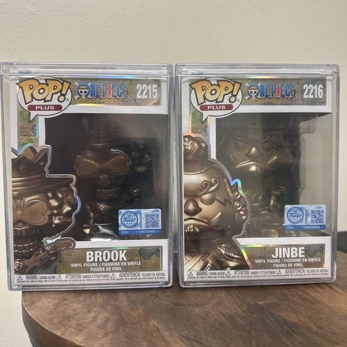 Funko Pop! One Piece Jinbe #2216, Brook #2215 Bronze Statue Set New Sealed