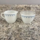New ListingVintage Pyrex Milk Glass Blue Snowflake Garland Creamer And Sugar Bowl with Lid