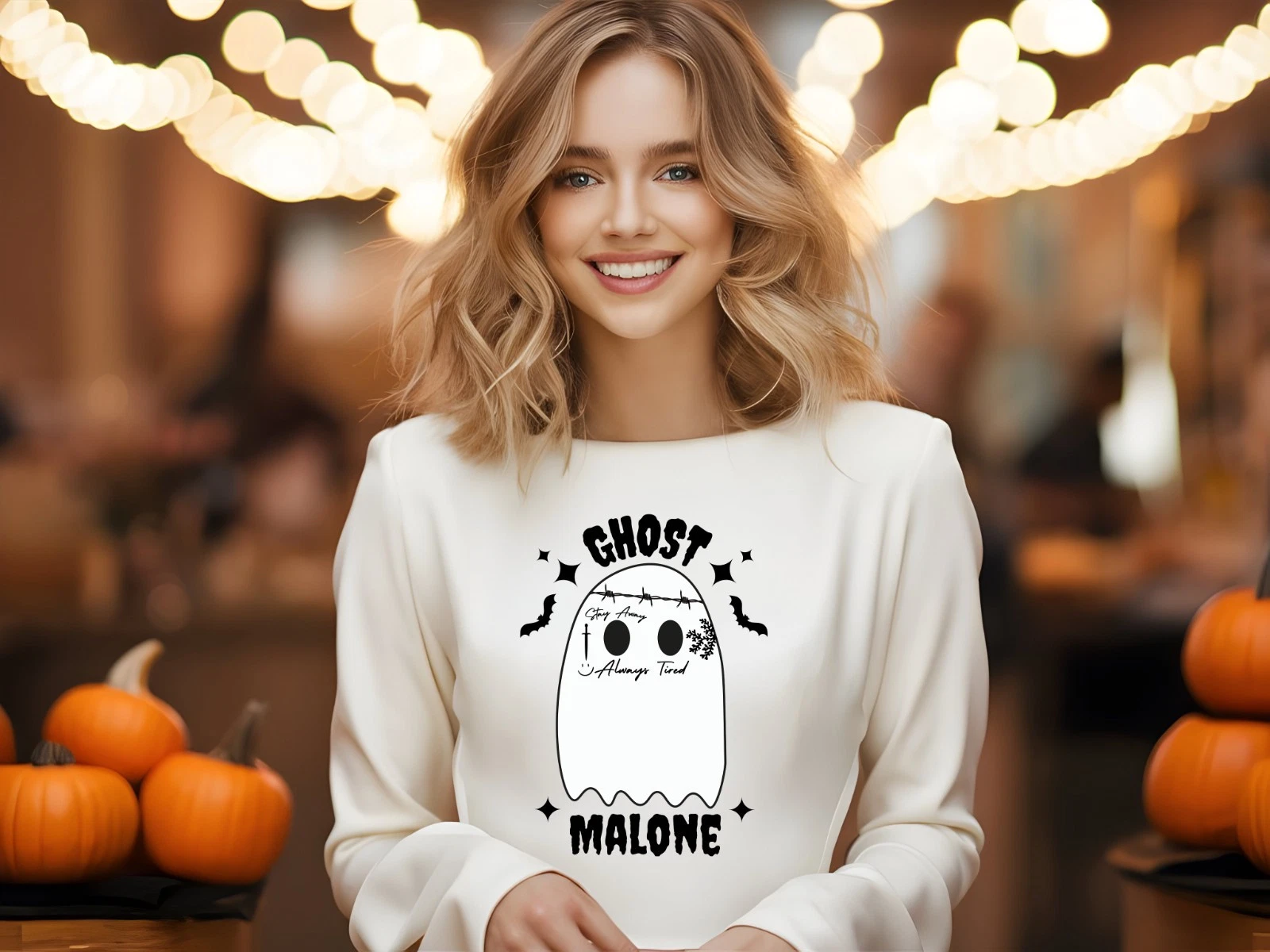 Ghost Malone Sweatshirt Funny Halloween Spooky Season Graphic Gift
