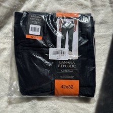 Banana Republic Flat Front Pants Black 42x32 Slim Fit Stretch Dress Casual New