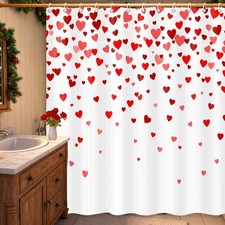 Valentines Day Shower Curtain Red Hearts Waterproof 71x71 Inch Bathroom