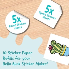 Hello Blink Sticker Maker Refill Pack – 10 Rolls: 5 Round, 5 Square – Makes 4...